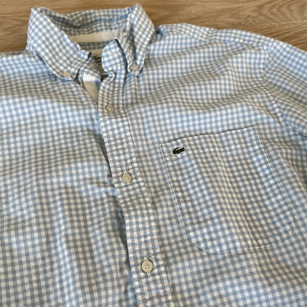 Mens Lacoste light weight button down light blue checkered size 38